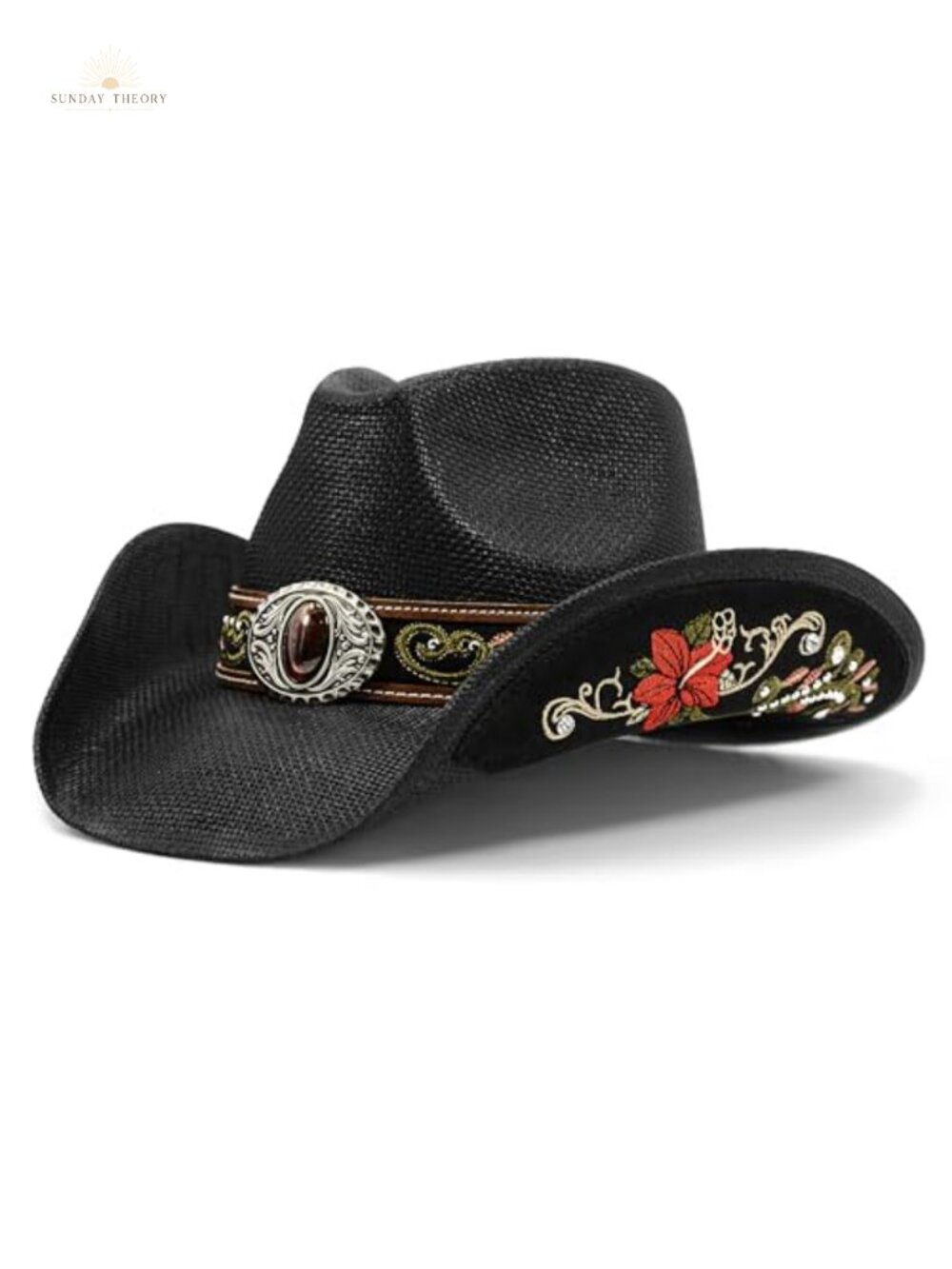 Handmade Straw Cowboy Hat Embroidered Floral Western Hat for Men Women